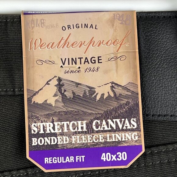 Weatherproof Vintage Men Canvas Pant 40X30 Bonded Fleece Lined Stretch Black NWT - Picture 5 of 12